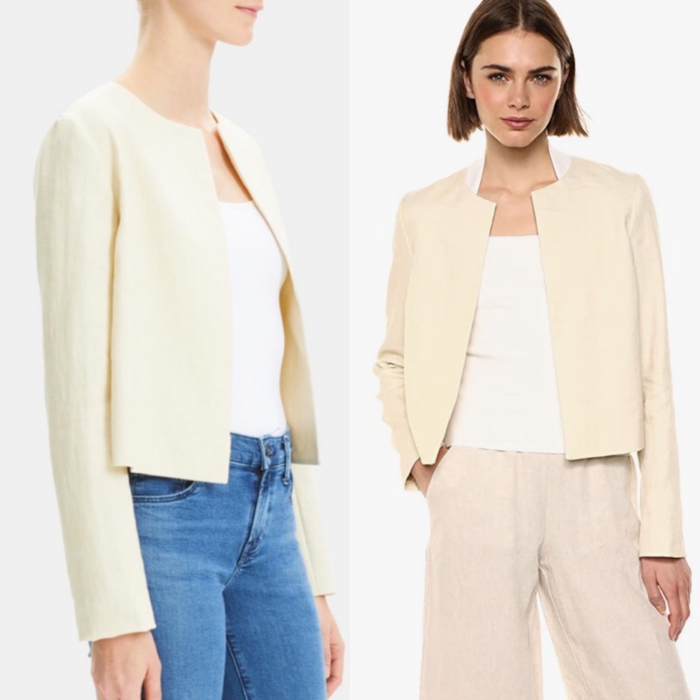 Theory Cropped Linen Jacket - Ivory, Spring